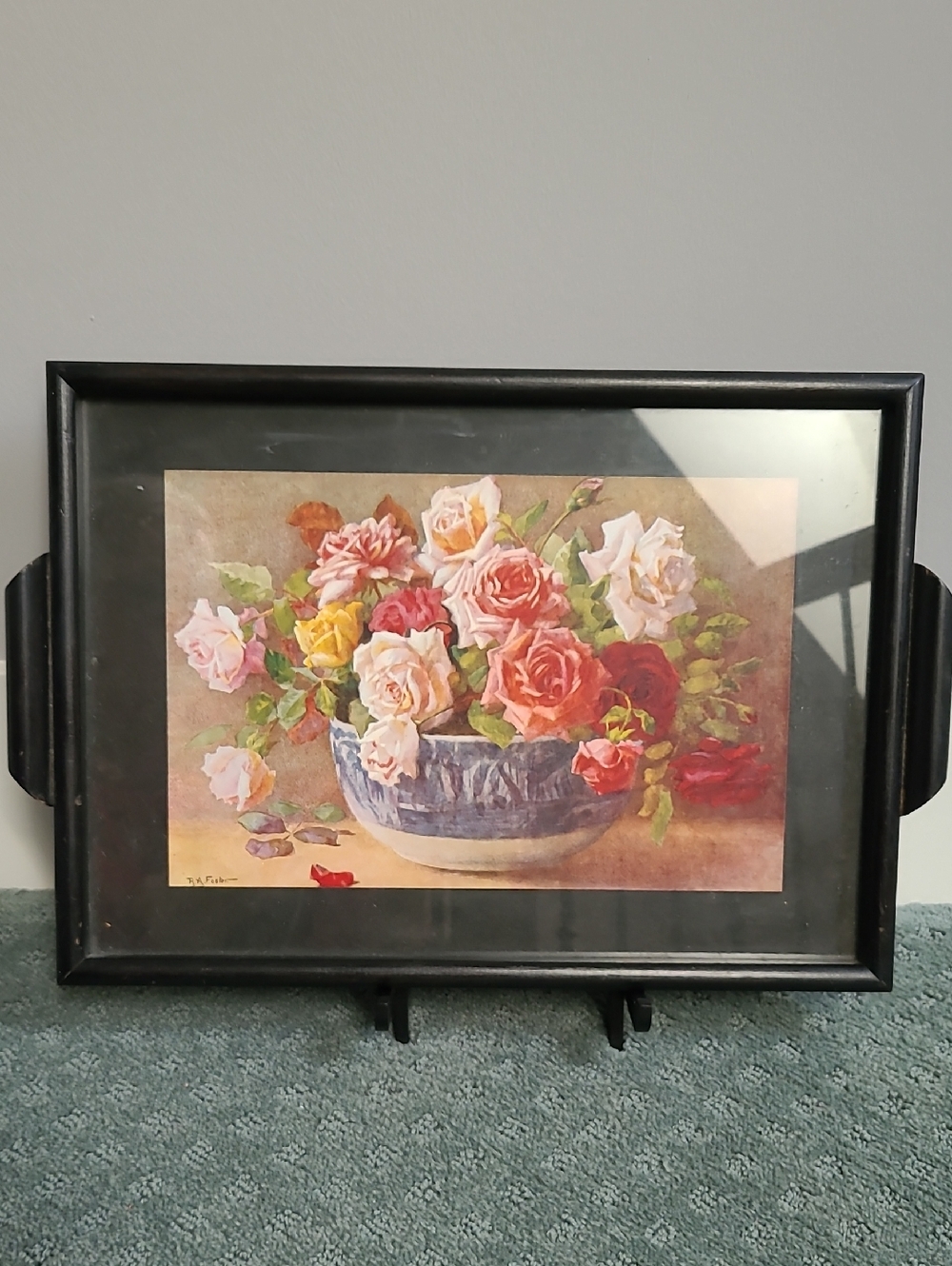 Vintage Floral Tray with Pink, Red, Yellow and Blue Accents
